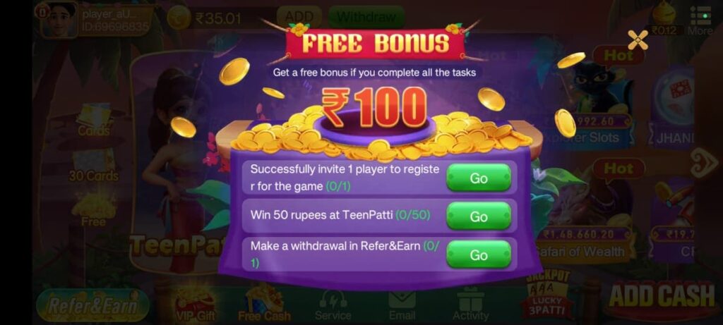 Free Bonus In Teen Patti